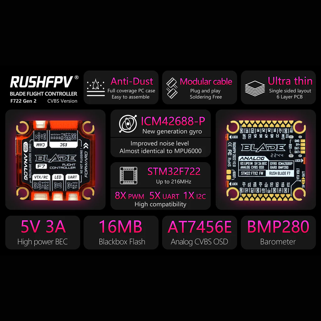 RushFPV RUSH BLADE F722 V2 Flight Controller