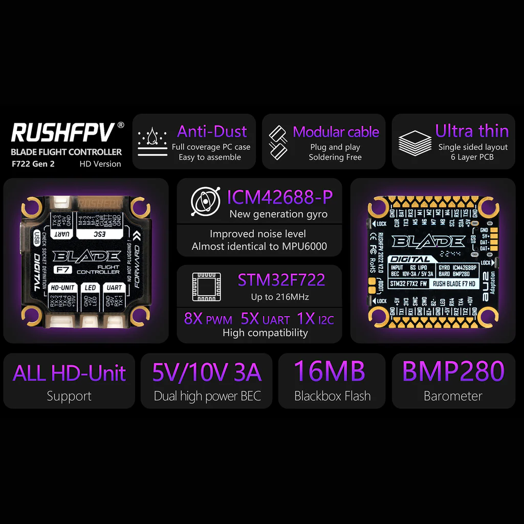 RushFPV RUSH BLADE F722 V2 Flight Controller Digital