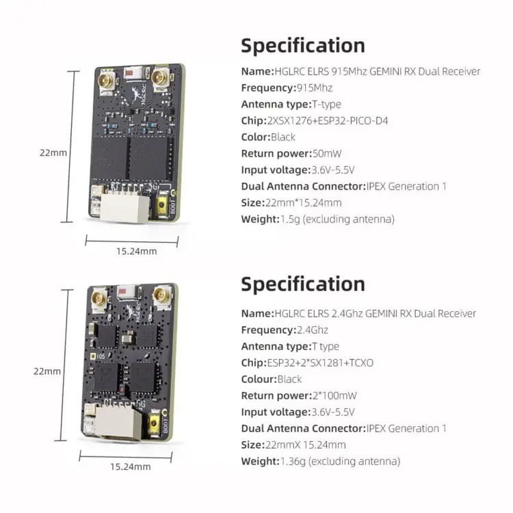 HGLRC ELRS Gemini RX Dual Receiver (2.4G) - Image 2