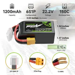 Ovonic 1200mAh 6S 22.2V 150C Lipo Battery with XT60 Plug