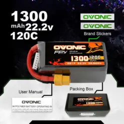 Ovonic 6S 1300mAh 22.2V 120C LiPo Battery - XT60 Plug