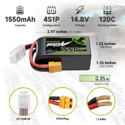 OVONIC 1550mAh 4S 120C 14.8V R-Line Version 3.0 LiPo Battery with XT60 Plug