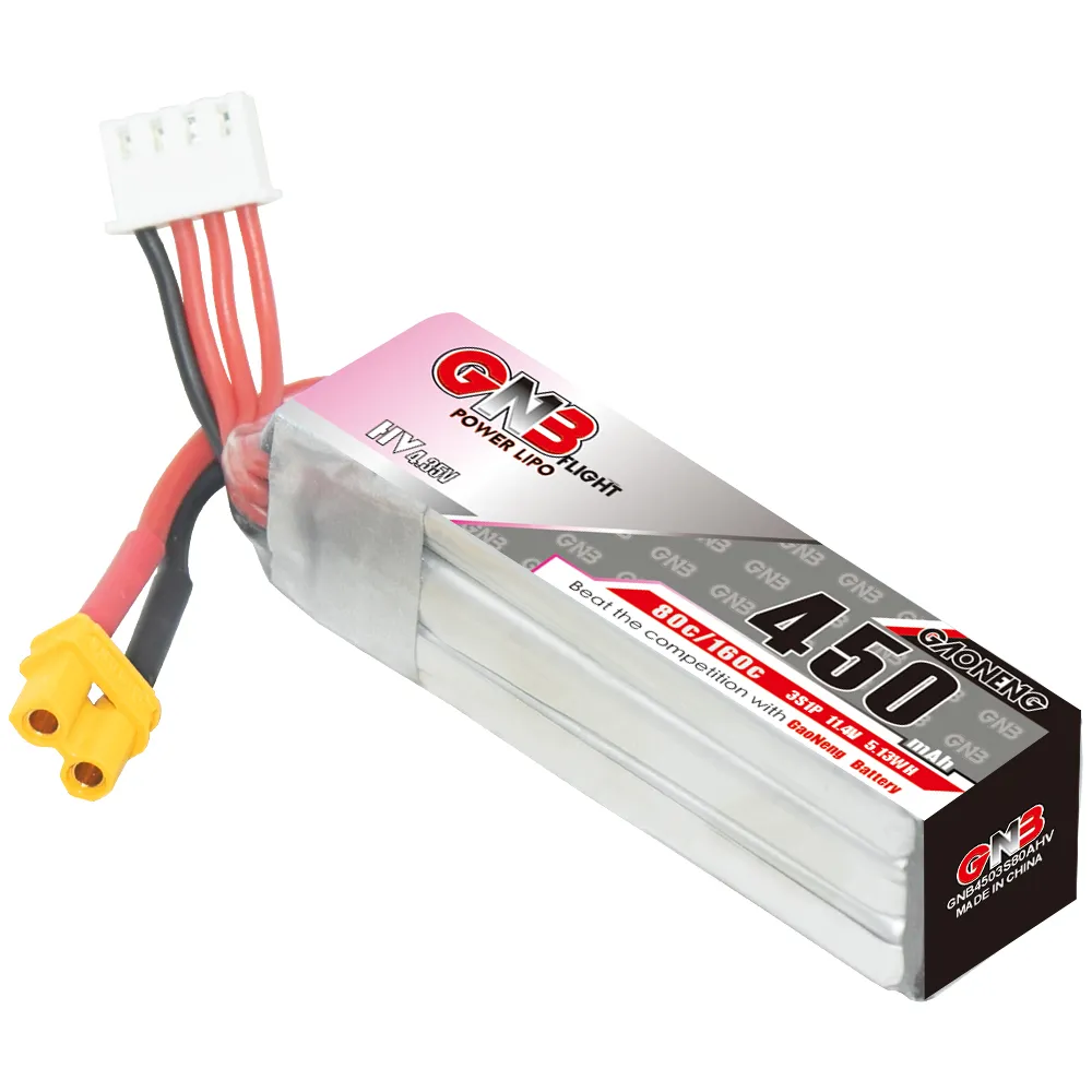 GAONENG GNB LiHV 450mAh 3S 11.4V 80C XT30 LiPo Battery Long Type - Image 2