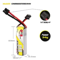 GNB LiHV 660mAh 2S 7.6V 90C XT30 LiPo Battery Long Type