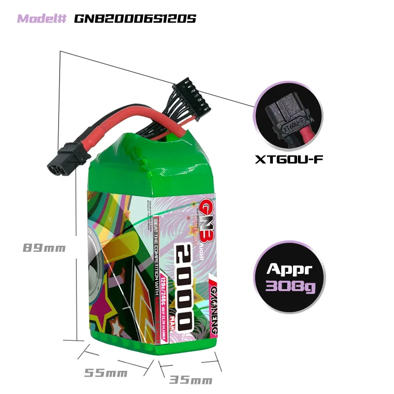 GAONENG GNB 2000mAh 6S 22.2V 120C XT60 LiPo Battery