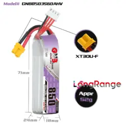 GAONENG GNB LiHV 3S 11.4V 850mAh 60C XT30 LiPo Battery Long Range