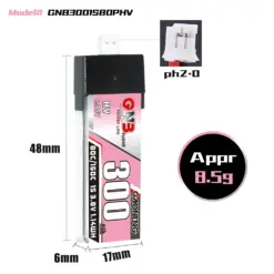 GAONENG GNB LiHV 300mAh 1S 3.8V 80C PH2.0 Plastic Head LiPo Battery