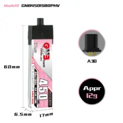 GAONENG GNB LiHV 450mAh 1S 3.8V 80C A30 Plastic Head LiPo Battery