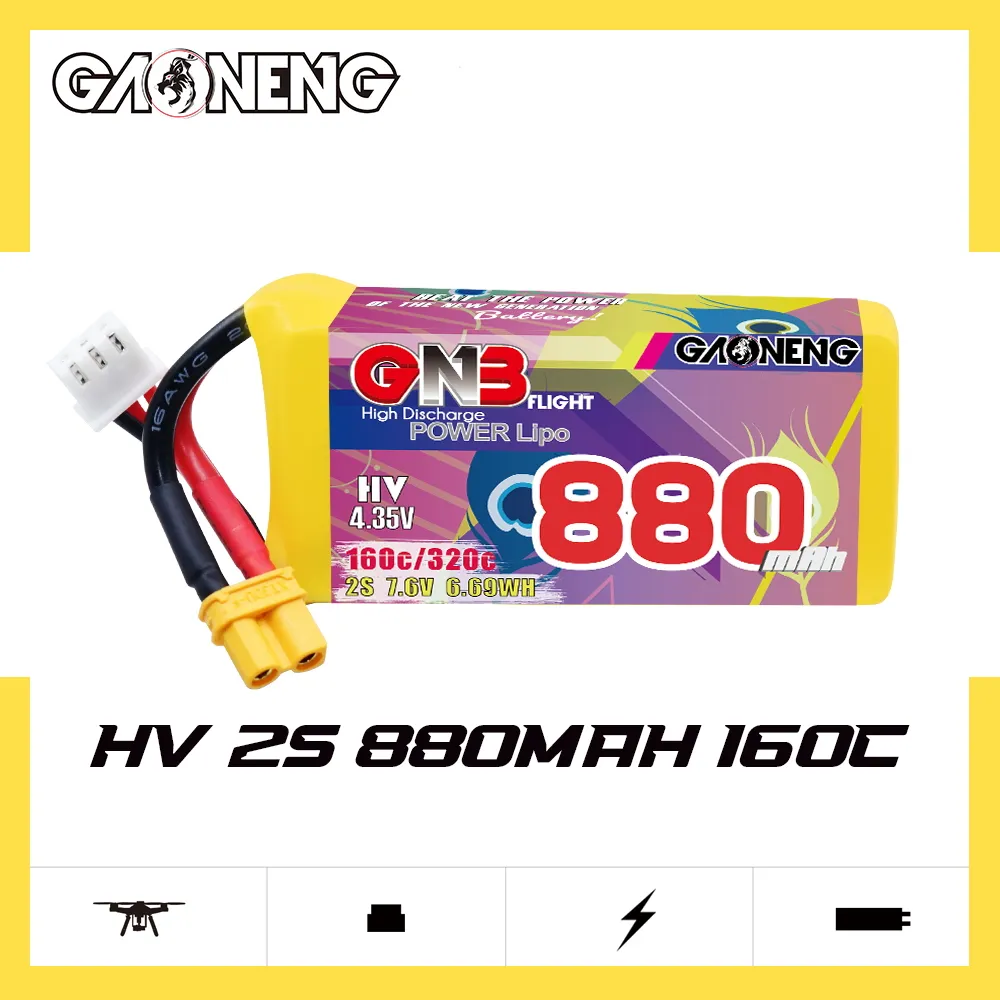 GNB LiHV 880mah 2S 7.6V 160C XT30 LiPo Battery