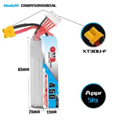 GAONENG GNB 450mAh 4S 14.8V 80C XT30 LiPo Battery Long Type