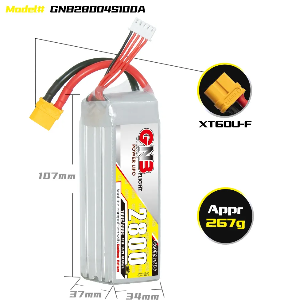 GAONENG GNB 2800mAh 4S 14.8V 100C XT60 LiPo Battery