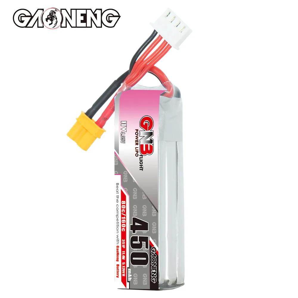 GAONENG GNB LiHV 450mAh 3S 11.4V 80C XT30 LiPo Battery Long Type
