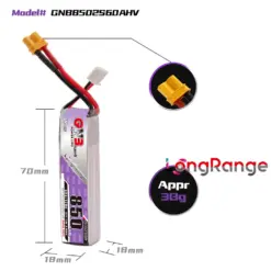 GAONENG GNB LiHV 850mAh 2S 7.6V 60C XT30 LiPo Battery Long Range
