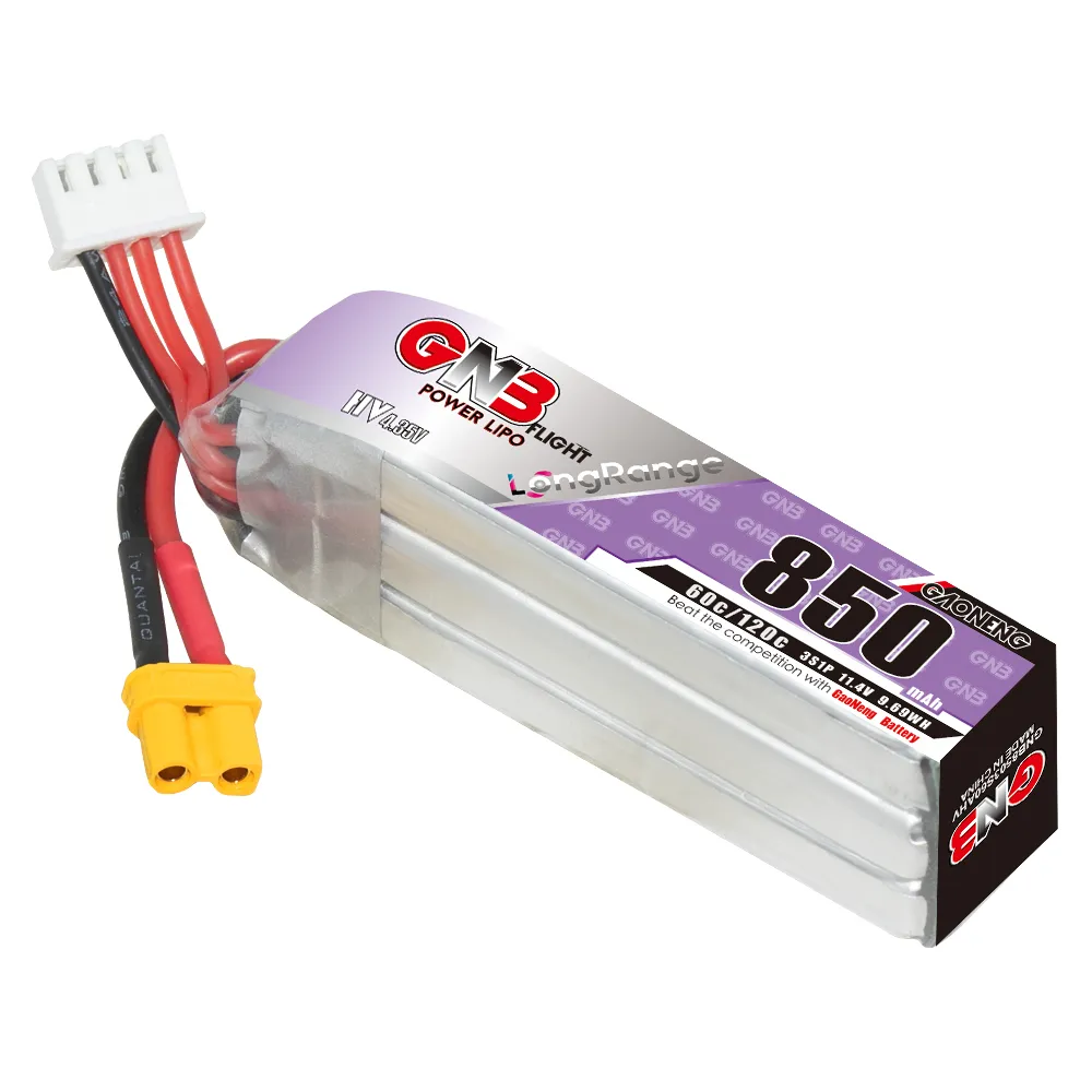 GAONENG GNB 3S 11.4V 850mAh 60C XT30 LiPo Battery (Long) - Image 2