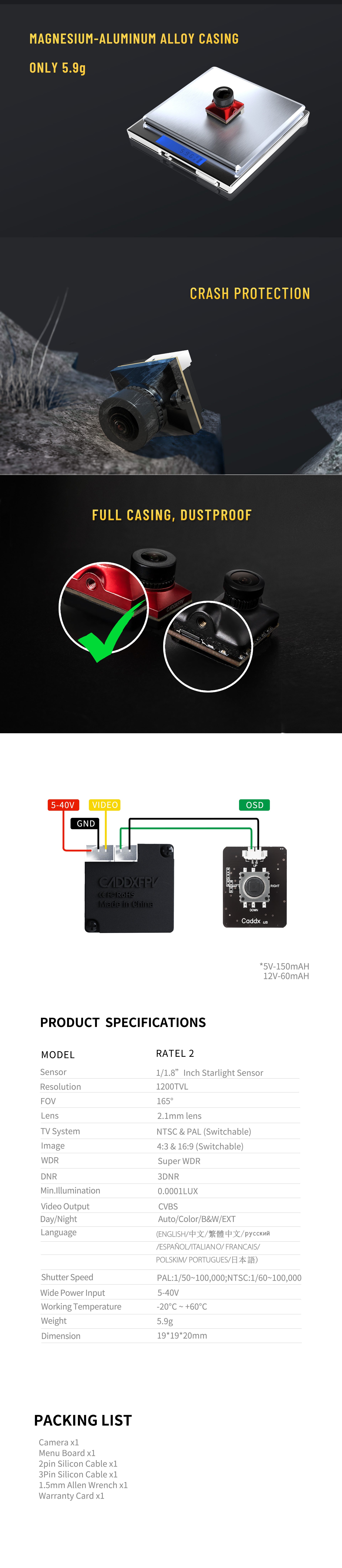 Ratel 2 caddxfpv micro size starlight low latency freestyle FPV camera