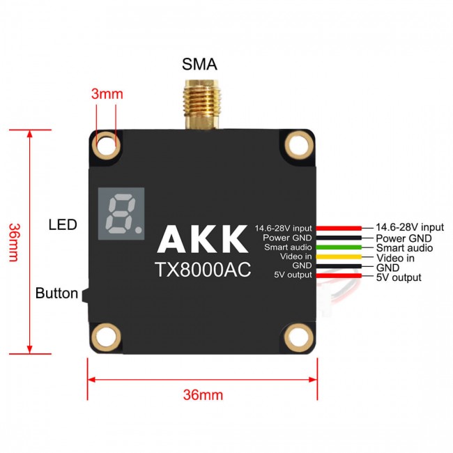 AKK TX8000AC Ultra Long Range 8W 4.9G-6G VTX - Image 2