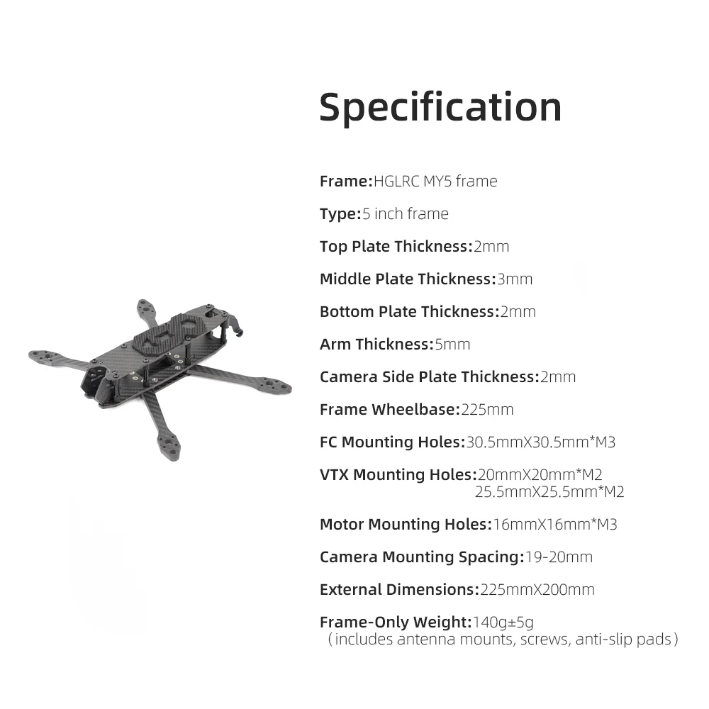 HGLRC MY5 5-inch Freestyle & Training FPV Frame - Image 8