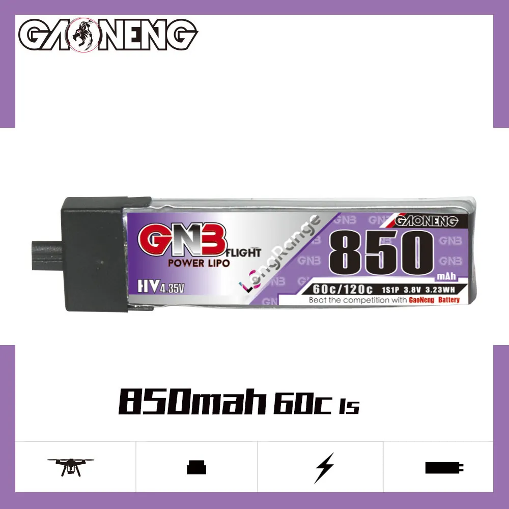 GAONENG GNB LiHV 1S 3.8V 850mAh 60C A30 Plastic Head LiPo Battery - Image 5
